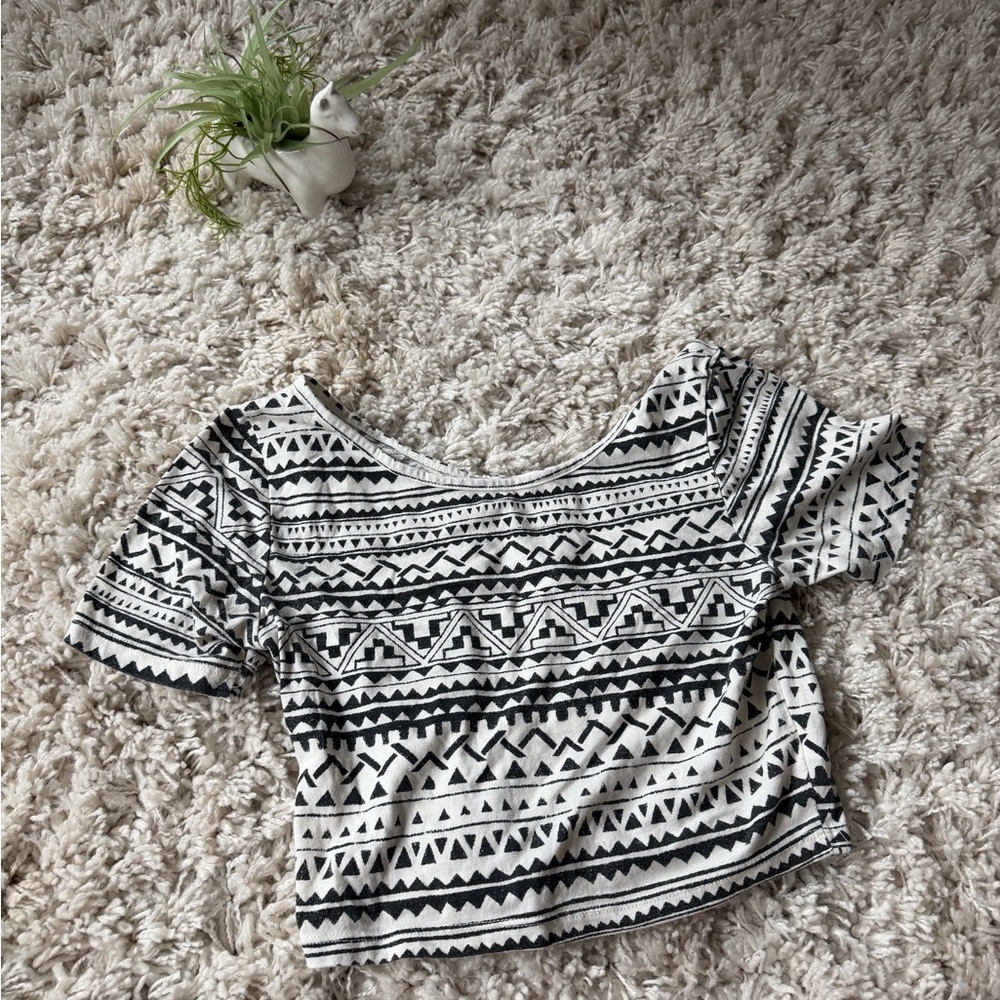 Tribal curious gypsy summer crop top, spring Patterned Black and White Crop Top